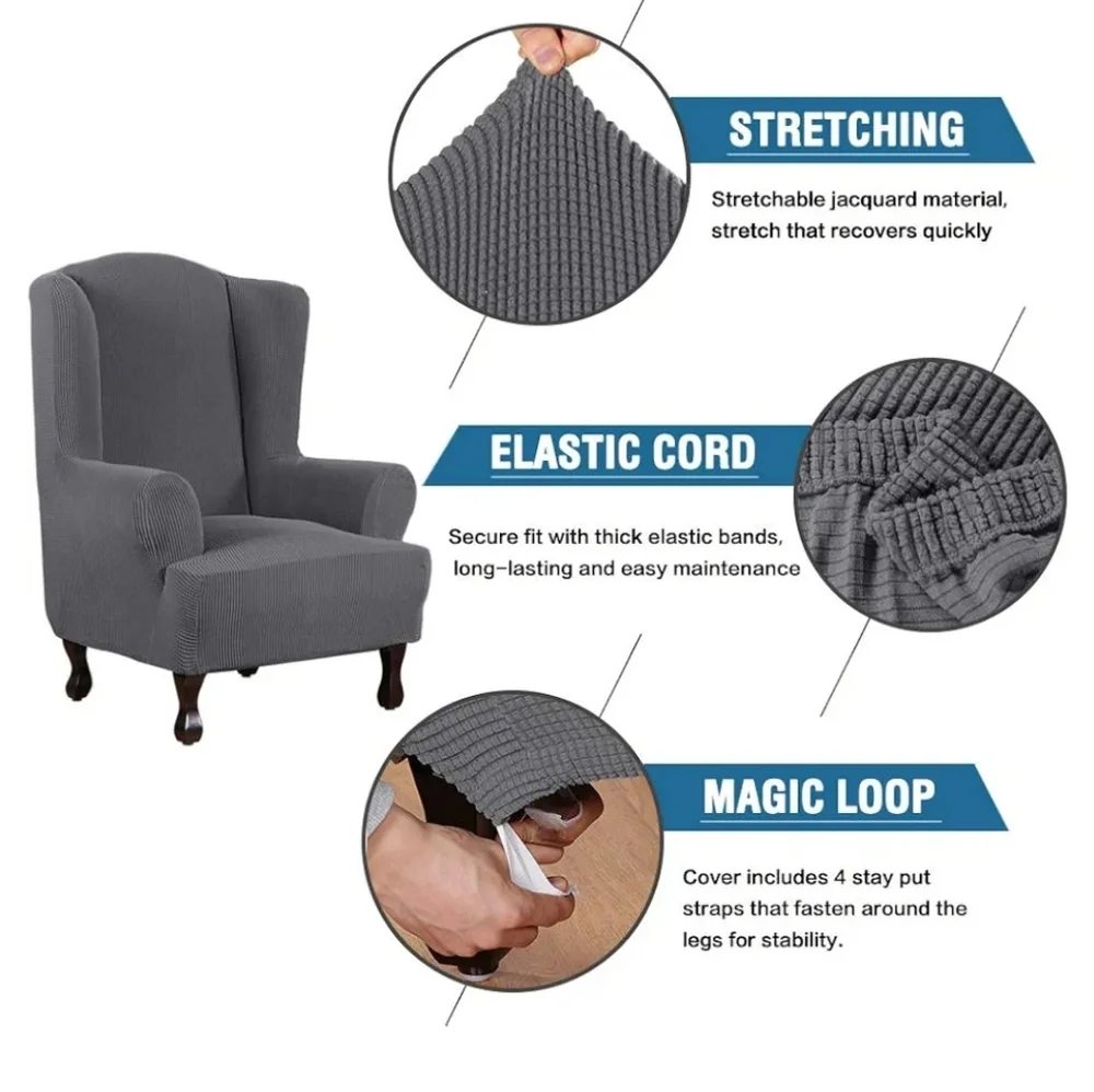 Wing Chair Queen Anne Style Cover Grey Slipcover